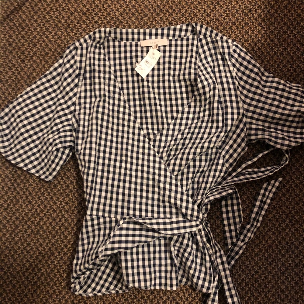 Gingham wrap around blouse
